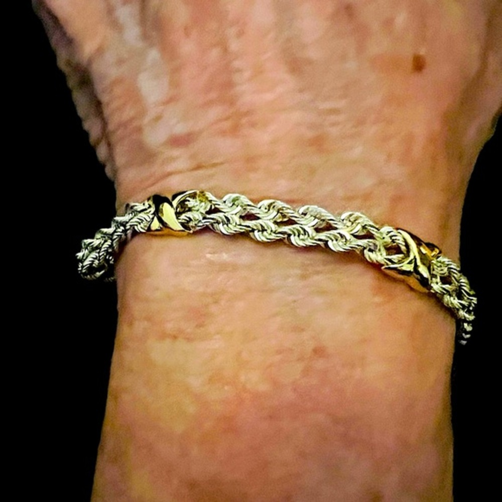 CPT/PERU VINTAGE TWISTED STERLING SILVER ROPE, 14k GOLD X's SPACERS